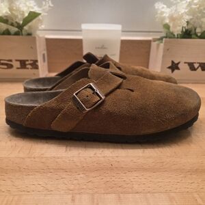 Birkenstock Boston Soft Footbed Suede Clogs Mink Brown Womens Size 39